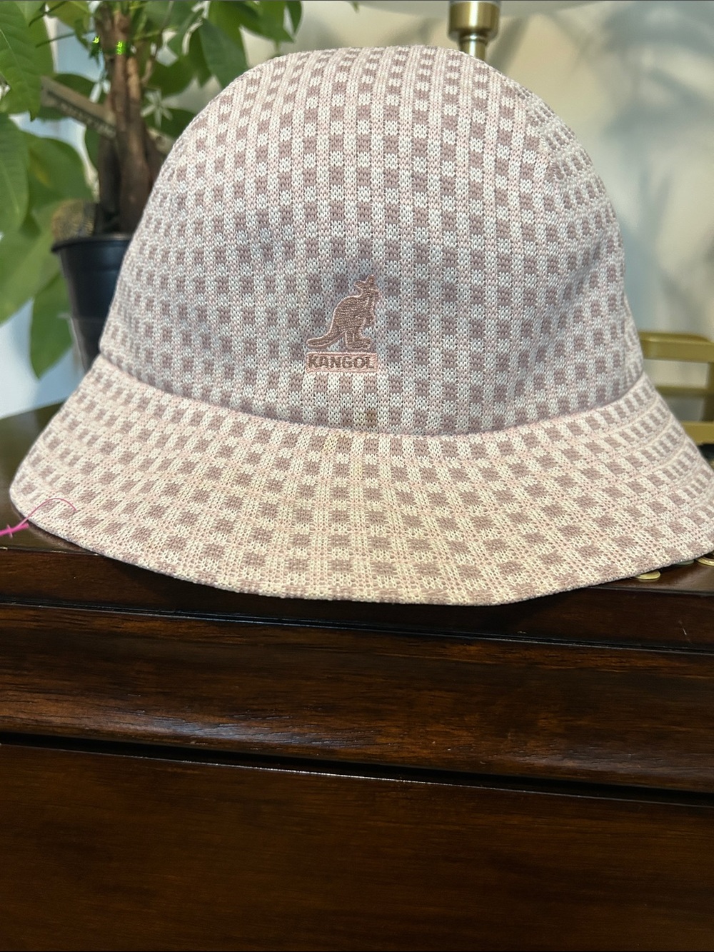 Kangol Pink Checker Knit Bucket Hat